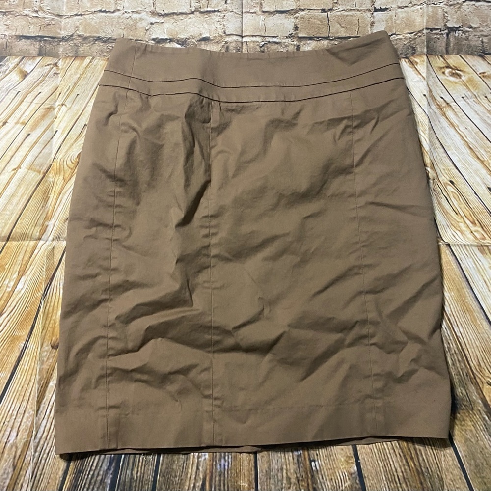 LOFT Brown Cotton Stretch Lined Pencil Career Skirt
